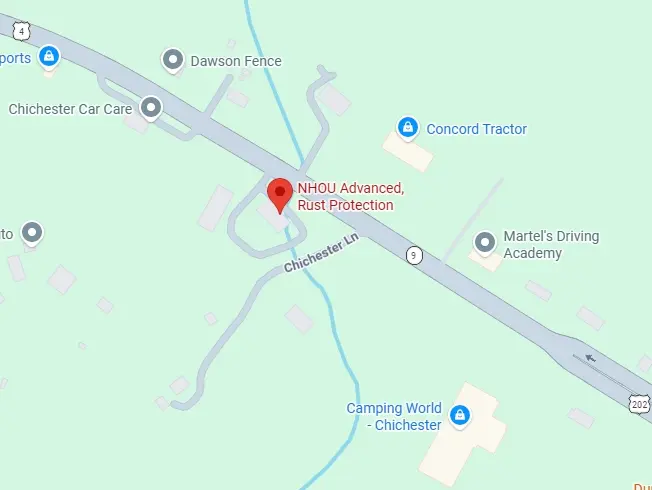 Map showing the NHOU shop at 169 Dover Rd. in Chichester, NH