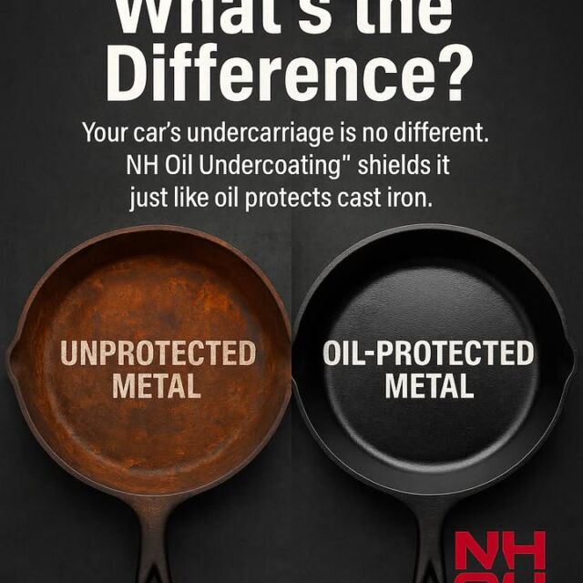 🔧 Why Oil Matters — Just Like in Your Kitchen
Ever owned a cast-iron skillet?

If you have, you know this: leave it unprotected, and it rusts. But add a thin layer of oil and some heat—and boom—you’ve got a glossy, non-stick, protected surface that lasts for decades.

Now think about your vehicle’s undercarriage.

It faces salt, water, grime, and road debris daily. And like that skillet, bare metal doesn’t stand a chance without protection.

👎 No oil? Corrosion sets in.
👍 Oiled surface? The rust stops in its tracks.

That’s where NH Oil Undercoating® steps in.

It creeps into every crevice, clings to metal, and creates an active moisture barrier, keeping corrosion at bay—just like seasoning protects your skillet.