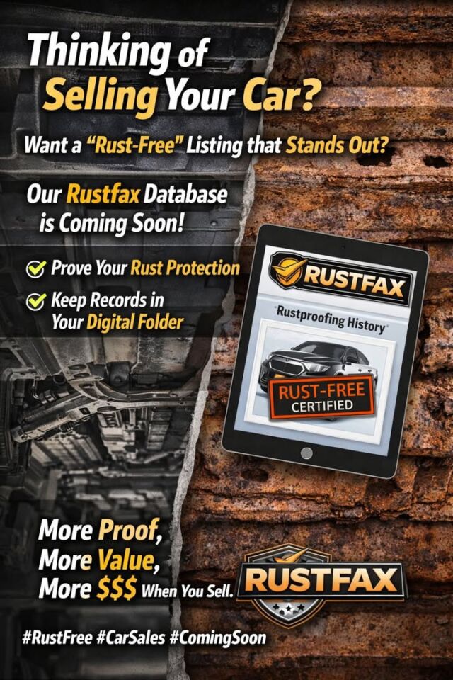 Rust doesn’t show up overnight.
But when it does, it quietly drains your vehicle’s value.

That’s why Rustfax is coming.

Rustfax lets you:
Store all your rustproofing and proactive maintenance in your own digital record
Track protection before problems start
Prove your vehicle was cared for, not just repaired
List and search rust free vehicles in our classified marketplace
Stand out to buyers and sell with confidence

And here’s the big one.
You own the record.
It stays with you. Not a shop. Not a dealer. Not buried in paperwork.

When it’s time to sell, you’re not explaining.
You’re showing proof.

Rustfax.
Because rust free vehicles don’t happen by accident.
And smart owners plan ahead. 😏

The future of rust-free resale.

#Rustfax
#RustFree
#ProtectYourInvestment
#ProactiveMaintenance
#SellSmarter