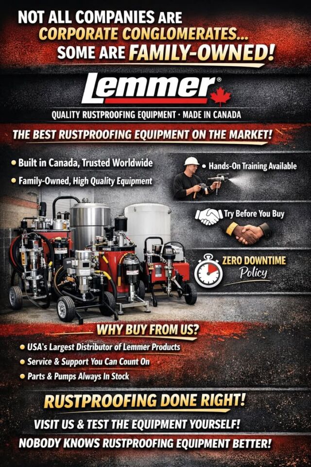 Rustproofing starts with the right tools

Not everything in this industry is owned by a big corporation.

Some companies still build things the right way.

Lemmer is one of them. Family owned. Built in Canada. Focused on one thing and doing it well. Rustproofing equipment.

No smoke and mirrors. No buying up competitors and relabeling the same equipment. Just solid, proven systems that work day in and day out.

We use their equipment. We service it. We stock the parts. We are their largest customer in the U.S. and we stand behind it because we depend on it ourselves.

If you are getting into rustproofing or looking to upgrade, this is where you start.

Want to try before you buy? Come in and use it.

Pump goes down? We ship you a rebuilt one the same day. No downtime.

We know this equipment because we run it every day, just like you.

Canada has been doing this for decades. The U.S. is just catching back up.

If you are serious about rustproofing, use what the people who actually do it use.

Buy now https://nhoilundercoating.com/shop/page/3
#rustproofing #undercoating #automotiveequipment #shoplife #madeincanada #familybusiness #nhou #lemmer #rustprevention #automotivetools